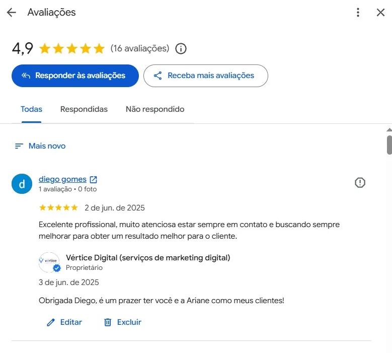 Depoimento de cliente no Google