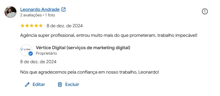 Depoimento de cliente no Google
