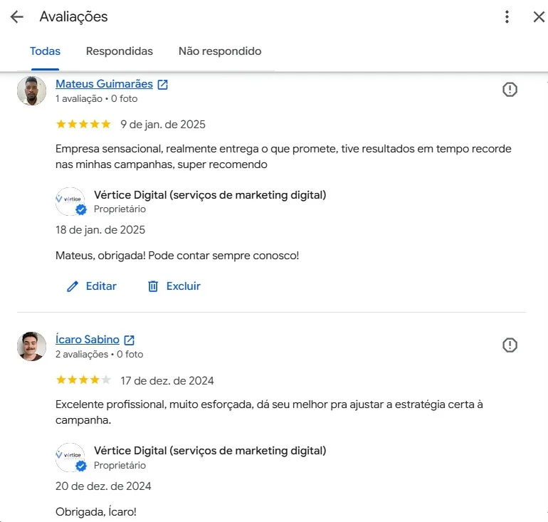 Depoimento de cliente no Google